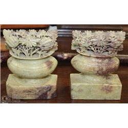 2 GREEN ONYX FLOWER SHAPED BOOK ENDS