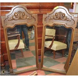 A PAIR OF HAND CARVED WOOD FRAMED MIRRORS