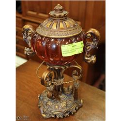 ESTATE LIDDED AMBER GLASS CANDY DISH