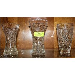 SET OF 3 ESTATE PINWHEEL CRYSTAL VASES - 8"X5",