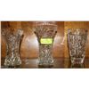 Image 1 : SET OF 3 ESTATE PINWHEEL CRYSTAL VASES - 8"X5",