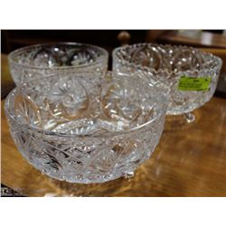 SET OF 3 ESTATE PINWHEEL CRYSTAL FOOTED BOWLS -