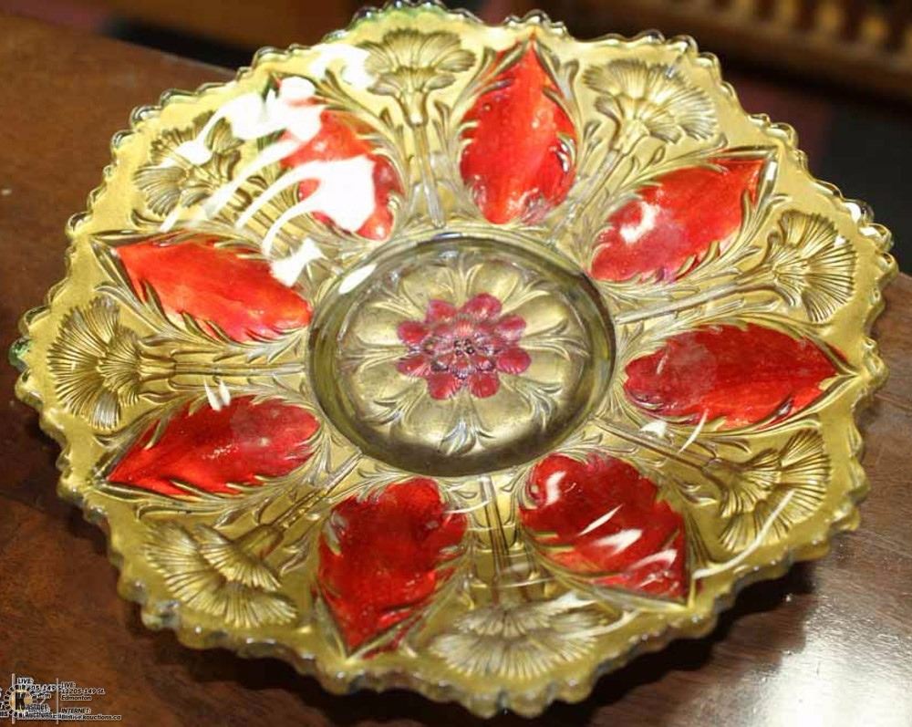 3 DECORATIVE VINTAGE FLOWER GOOFUS GLASS PLATTERS