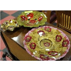 3 DECORATIVE VINTAGE "ROSE PATTERN " GOOFUS GLASS