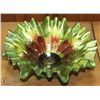 Image 1 : VINTAGE PINCHED EDGE GREEN GOOFUS GLASS BOWL
