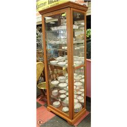 TALL GLASS AND WOOD DISPLAY CABINET WITH KEY