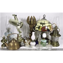 BOX OF ASST LAMPS & LANTERN PIECES.