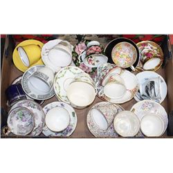 FLAT OF ESTATE CHINA CUPS AND SAUCERS
