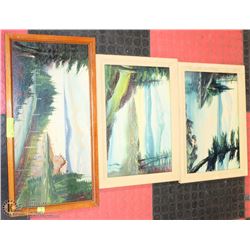 LOT OF 3 VINTAGE FRAMED PICTURES - ONE W/ ANCIENT