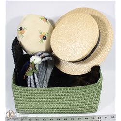 LOT OF 3 VINTAGE HATS AND PURSES INCL 1930'S MINK