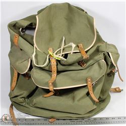 1960'S CANVAS AND LEATHER HIKING BACKPACK