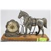 Image 1 : ANTIQUE DESK METAL CLOCK AND HORSE DISPLAY