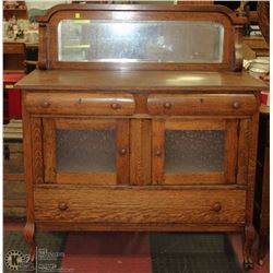 ANTIQUE WOOD SIDEBOARD WITH MIRROR 48"X22"X55"H