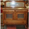 Image 1 : ANTIQUE WOOD SIDEBOARD WITH MIRROR 48"X22"X55"H