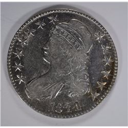 1824 BUST HALF DOLLAR, AU -LOTS OF LUSTRE