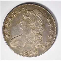 1826 CAPPED BUST HALF DOLLAR, AU+++ NICE