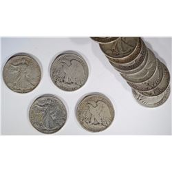 MIXED DATE ROLL WALKING LIBERTY HALVES: F/XF