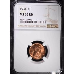 1934 LINCOLN CENT NGC MS66 RD