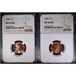 1944 & 1958 LINCOLN CENTS NGC MS66 RD