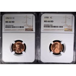 1952-D & 1958 LINCOLN CENTS NGC MS66 RD