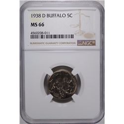 1938-D BUFFALO NICKEL, NGC MS-66