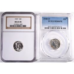 2-GRADED  MERCURY DIMES: