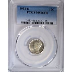 1938-D MERCURY DIME, PCGS MS-66 FULL BANDS