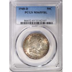 1948-D FRANKLIN HALF DOLLAR, PCGS MS-65 FBL