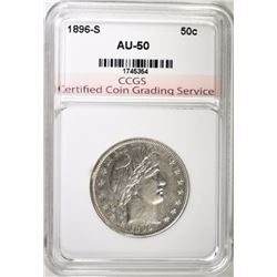 1896-S BARBER HALF DOLLAR, CCGS AU