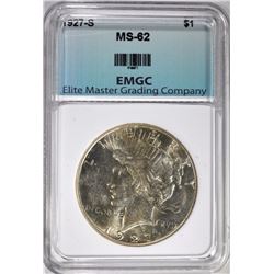 1927-S PEACE SILVER DOLLAR, EMGC BU