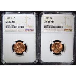 1952-D & 1958 LINCOLN CENTS NGC MS66 RD