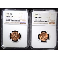1944 & 1958 LINCOLN CENTS NGC MS66 RD