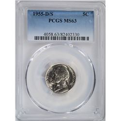 1955-D/S JEFFERSON NICKEL, PCGS MS-63