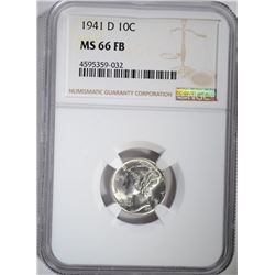 1941-D MERCURY DIME, NGC MS-66 FB