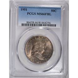 1951 FRANKLIN HALF DOLLAR, PCGS MS-66 FBL