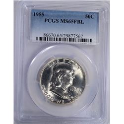 1955 FRANKLIN HALF DOLLAR, PCGS MS-65 FBL