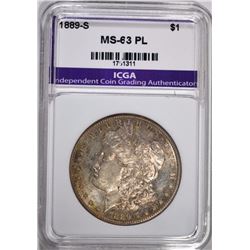 1889-S MORGAN DOLLAR, ICGA GRADED CH BU-PL