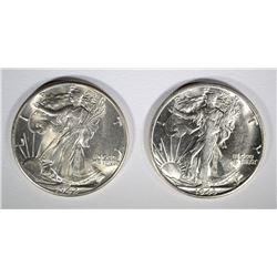 2 -CHOICE BU WALKING LIBERTY HALVES; 1943-S & 1942