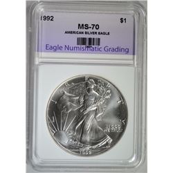 1992 AMERICAN SILVER EAGLE, ENG PERFECT GEM BU