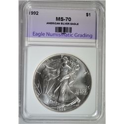 1992 AMERICAN SILVER EAGLE, ENG PERFECT GEM BU