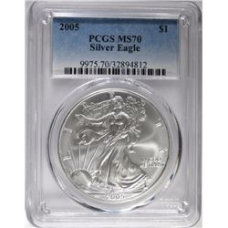2005 AMERICAN SILVER EAGLE, PCGS MS-70