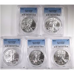 5-2012 AMERICAN SIVER EAGLES, PCGS MS-69