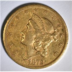 1872-S $20.00 GOLD LIBERTY, XF/AU SCARCE DATE