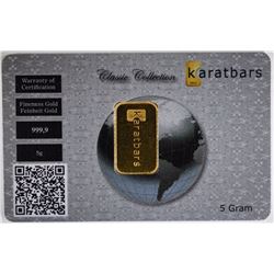 KARATBARS 5 GRAM 999.9 GOLD BAR IN ORIG PACKAGING