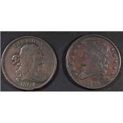1835 VF & 1804 FINE HALF CENTS