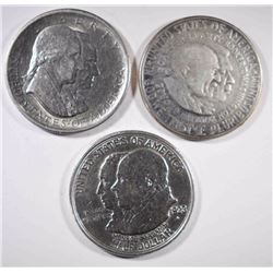 3 COMMEM HALF $'s: 1923-S MONROE AU,