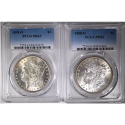 2 1898-O MORGAN DOLLARS PCGS MS63