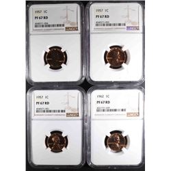 3- 1957 & 1- 1962 LINCOLN CENTS, ALL NGC PF-67 RD