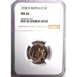 1938-D BUFFALO NICKEL, NGC MS-66