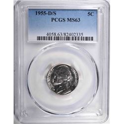 1955-D/S JEFFERSON NICKEL, PCGS MS-63